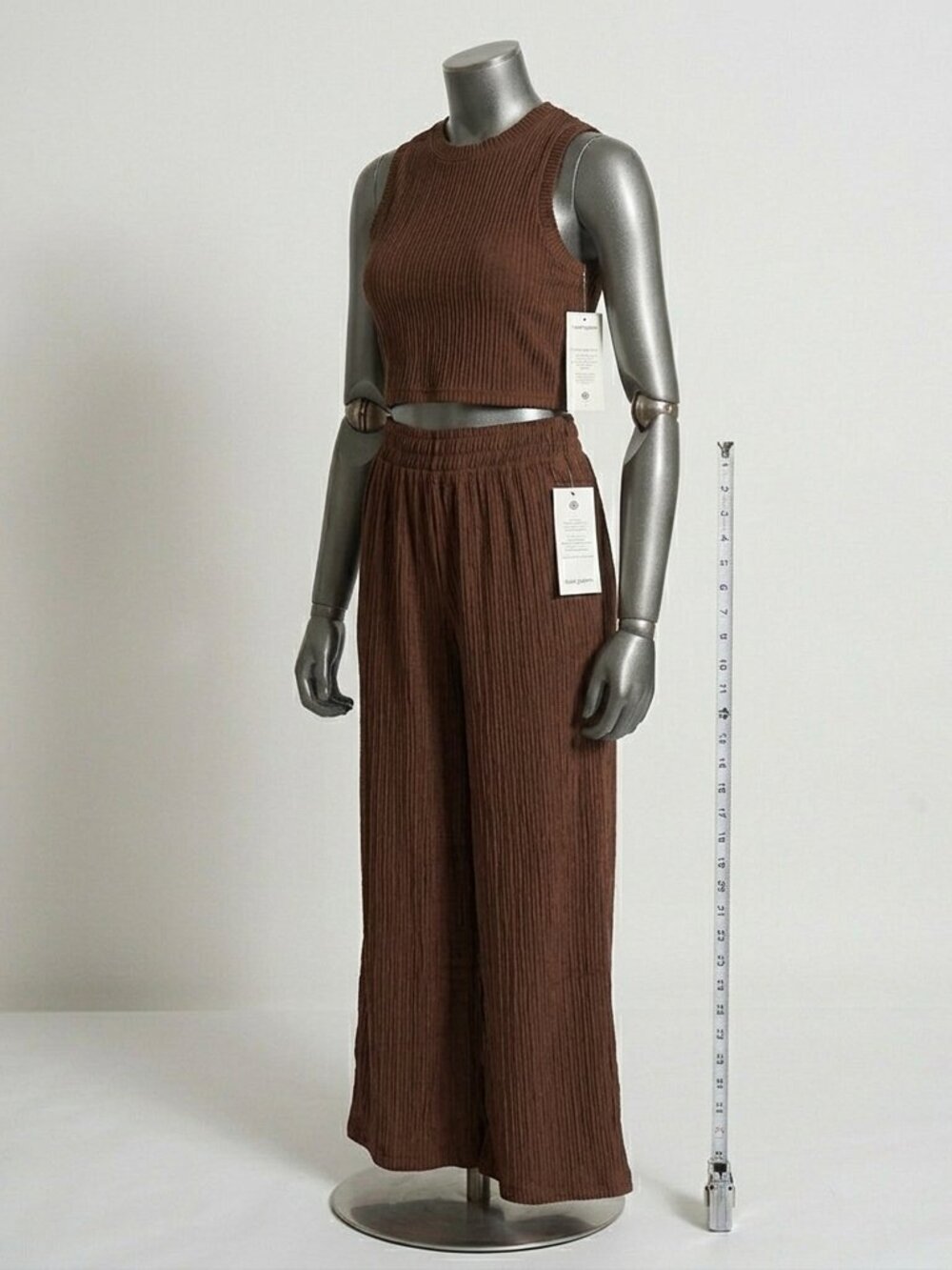 Love Poem Crinkle Textured Cropped Top Lounge Set Brown Dark